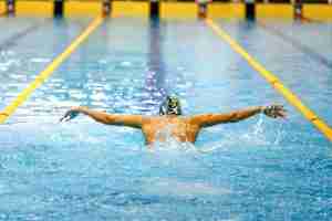 One Swimmer Athlete Swim Butterfly Stroke Pn79ua3